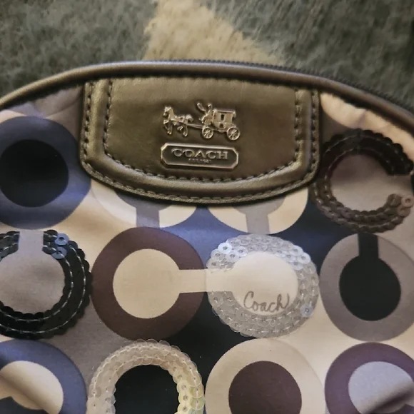 Coach Signature Pattern Cosmetic Bag in Blue and Gray - Picture 2 of 5